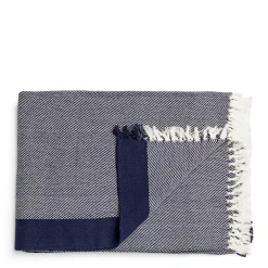 Daylesford Organic Borderline Blanket Navy- Throws & Cushions|Tableware