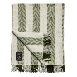 Daylesford Organic Enstone Wool Throw Herringbone Stripe Olive- Throws & Cushions