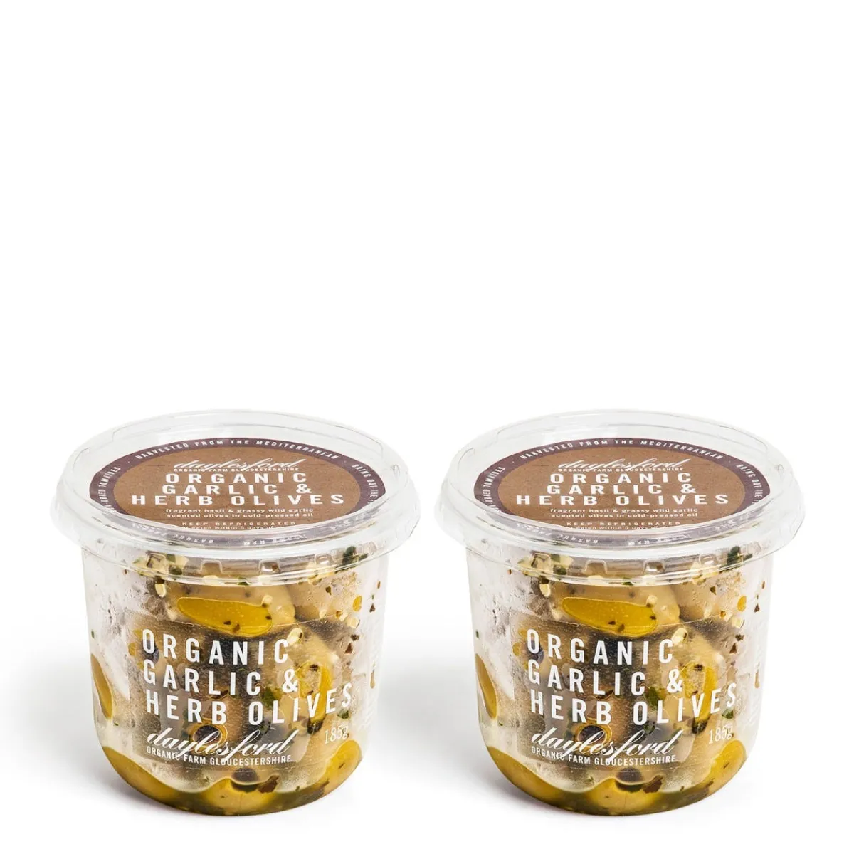Daylesford Organic Organic Garlic & Herb Olives x2- Deli