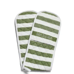 Daylesford Organic White & Green Stripe Double Oven Glove- Aprons & Tea Towels