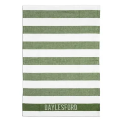 Daylesford Organic White & Green Stripe Tea Towel- Aprons & Tea Towels